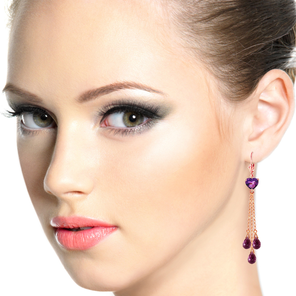 14K. GOLD CHANDELIER EARRING WITH BRIOLETTE AMETHYST (Rose Gold) - Picture 2 of 3